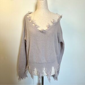 Bae Vely Lavender Light Purple Fringe Sweater | Boho Y2K Cozy Knit size Medium